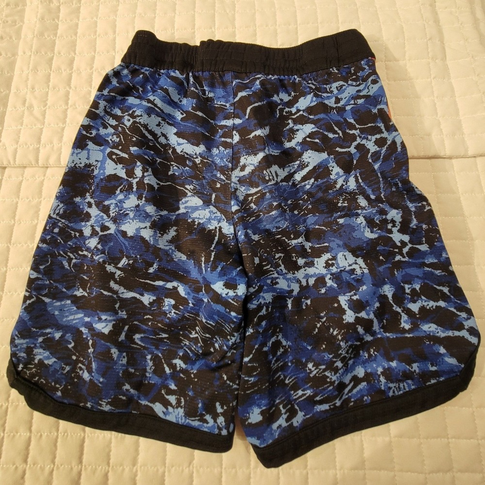 Nike Dri-FIT Boys Small Basketball Shorts Blue Black Marble Camo Orange Swoosh